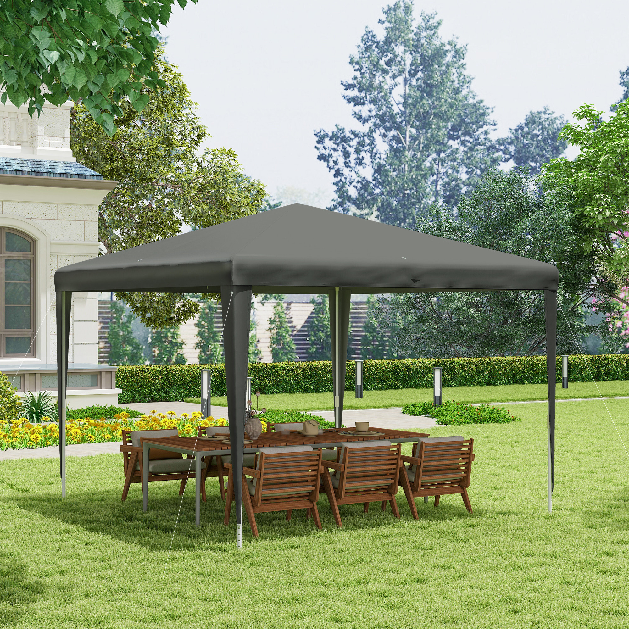 Carpa Desmontable 3x3 m Cenador Pabellón de Jardín con 4 Orificios de Drenaje y Marco de Acero Anti-UV Gazebo para Terraza Patio Exterior Camping Gris