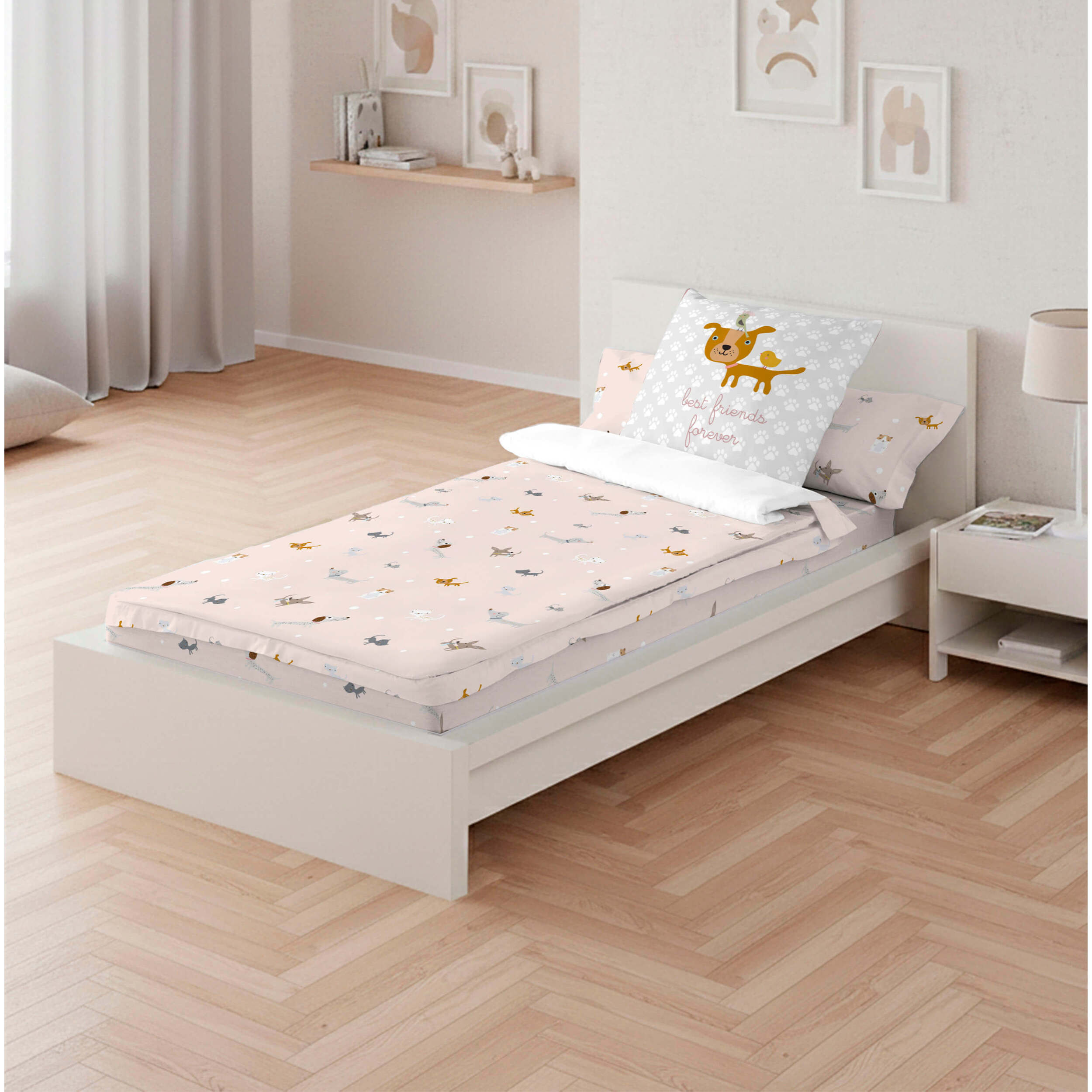 Saco Nórdico Estampado - Infantil - Con cremallera - Incluye 1 Funda de Almohada - 100% Algodón - Amigos Peludos