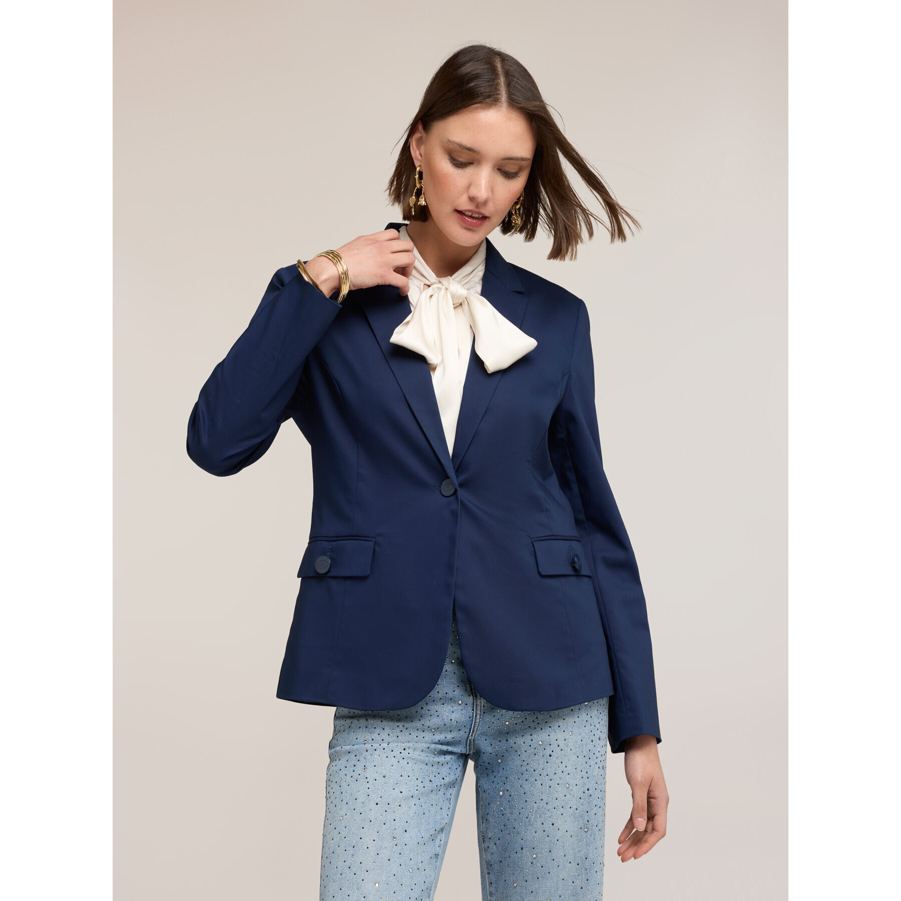 Motivi - Blazer strutturato in misto cotone - Blu