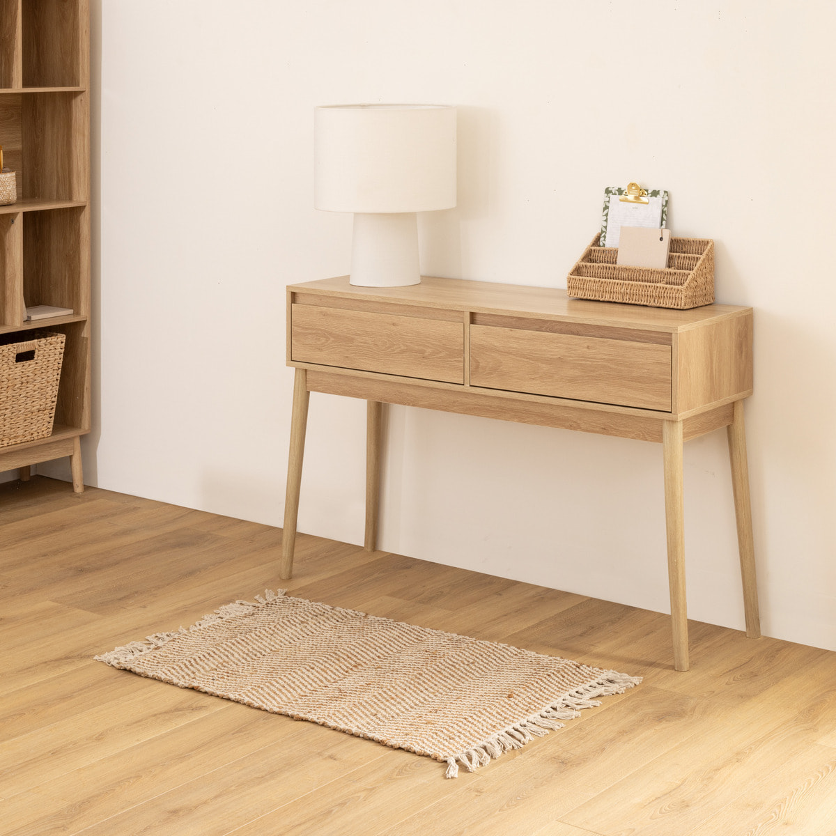 Console 2 tiroirs effet chêne naturel "Abana"