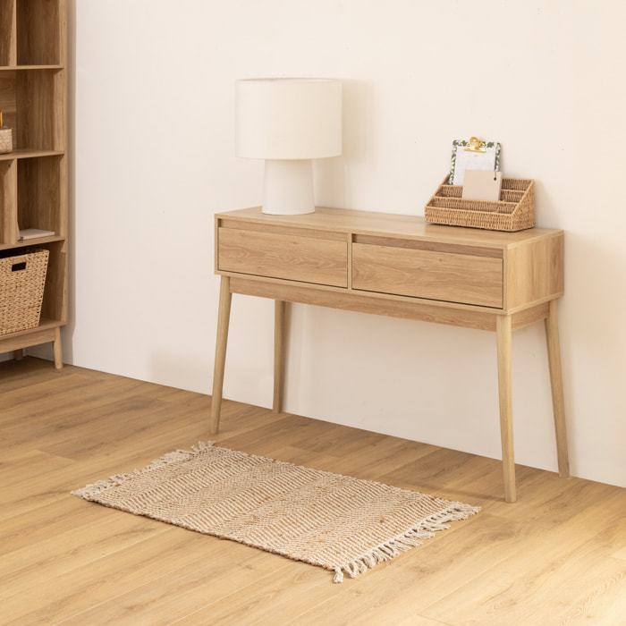 Console 2 tiroirs effet chêne naturel "Abana"