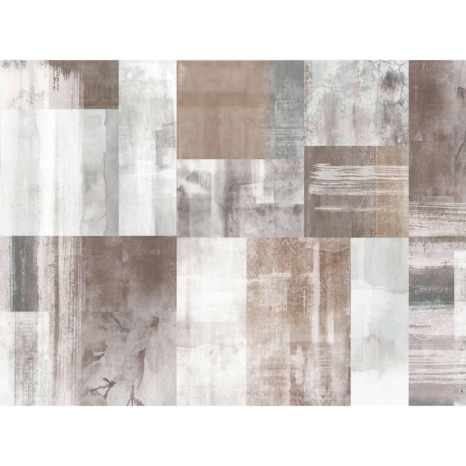 Papier peint abstrait effet matières patchwork beige Intissé
