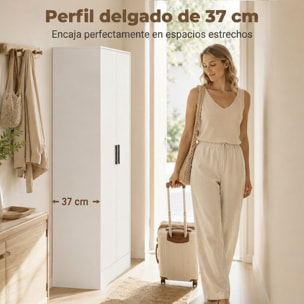 HOMCOM Armario Dormitorio Moderno, Armario Ropero con Barra para Colgar, Estantes, 70x37x164 cm, para Salón, Entrada, Blanco