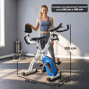 Vélo d'appartement pliable 3-en-1 classique semi-allongé bandes de résistance bleu