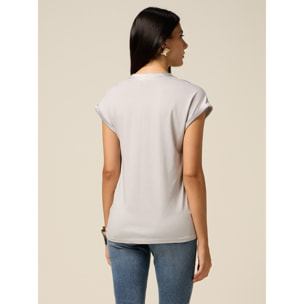 Oltre - T-shirt bimaterica con scollo a V - Grigio