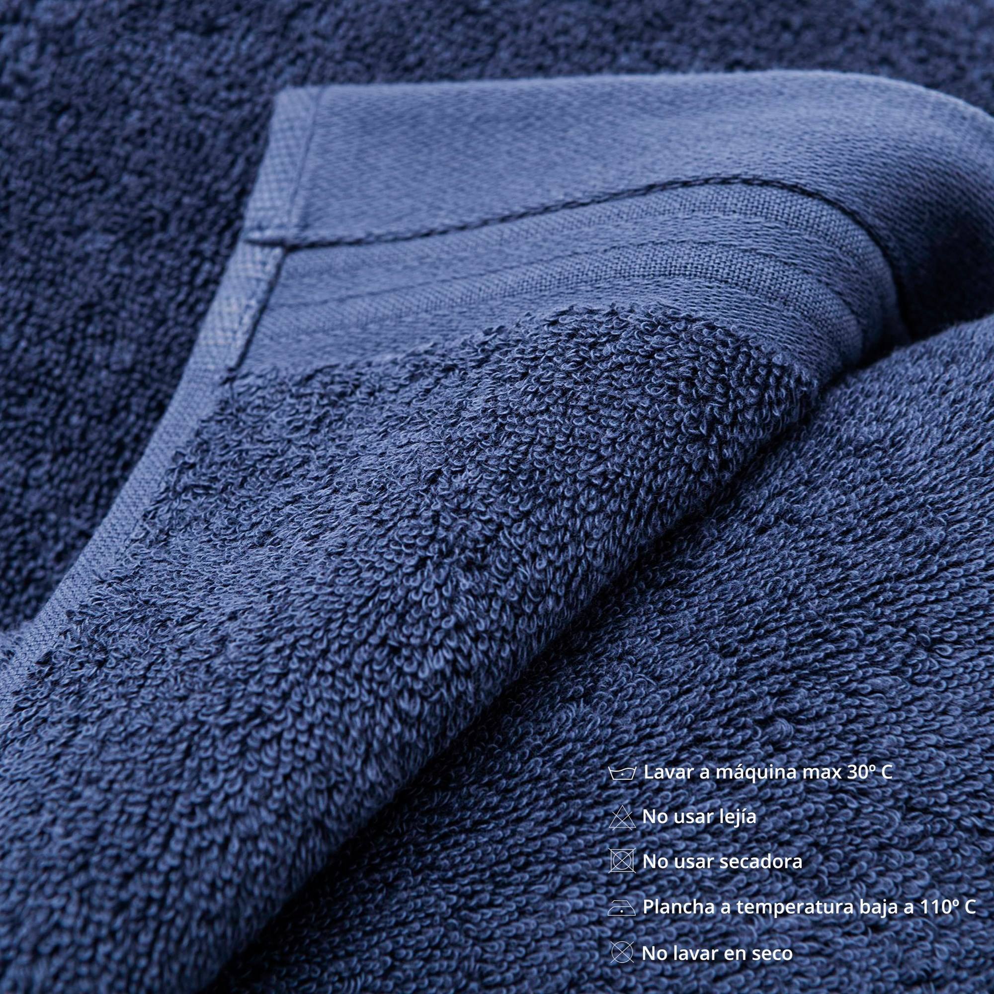 Juego de 4 sets de 3 toallas azul marino (4x tocador 30x50cm + 4x manos 50x90cm + 4x baño 70x140cm) 450gsm en algodón scalpers home