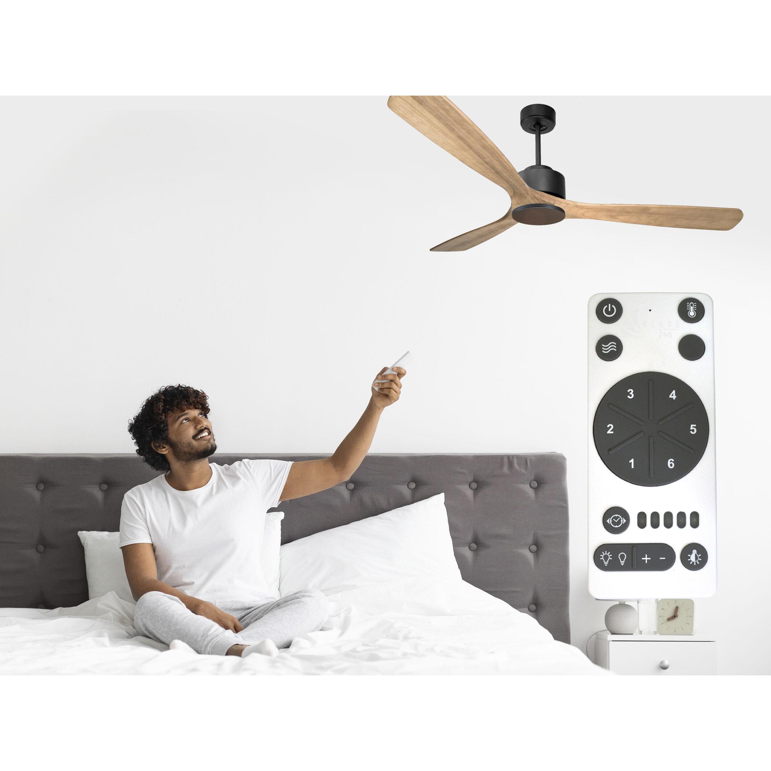 Ventilateur de plafond Réversible  Thermostat Wifi Moteur à courant continu Toits en pente Télécommande Hypersilence Mémoire Shopify Vendible (AUTOMATIQUE) 40   W Noir