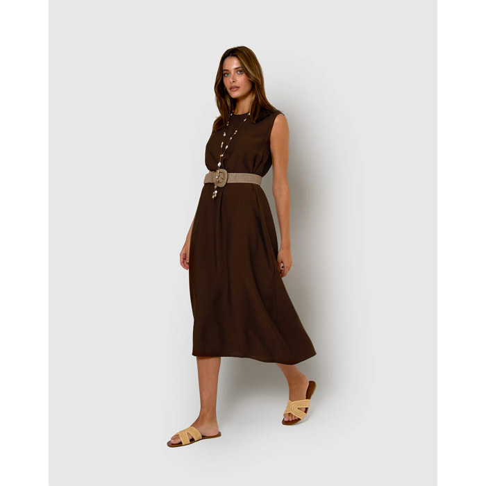 Vestido largo sin mangas fluido chocolate