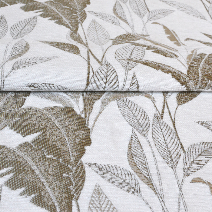 Tissu d'ameublement Jacquard Motif Jungle - Blanc