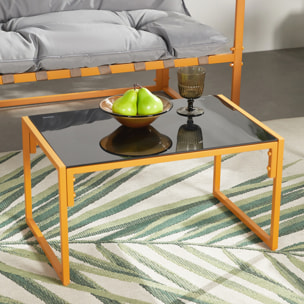 LANA Salon de jardin 4 places contemporain brun et coussins gris