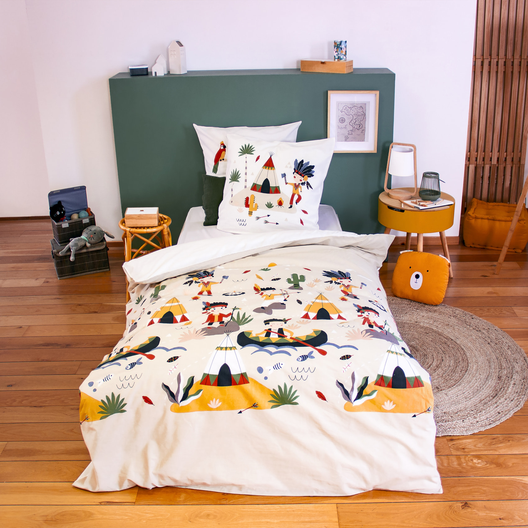 Parure de lit enfant réversible Pirates / Indiens - Beige