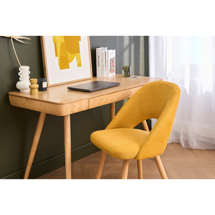 Chaises scandinaves en tissu effet velours texturé jaune moutarde et bois clair (lot de 2) COSETTE
