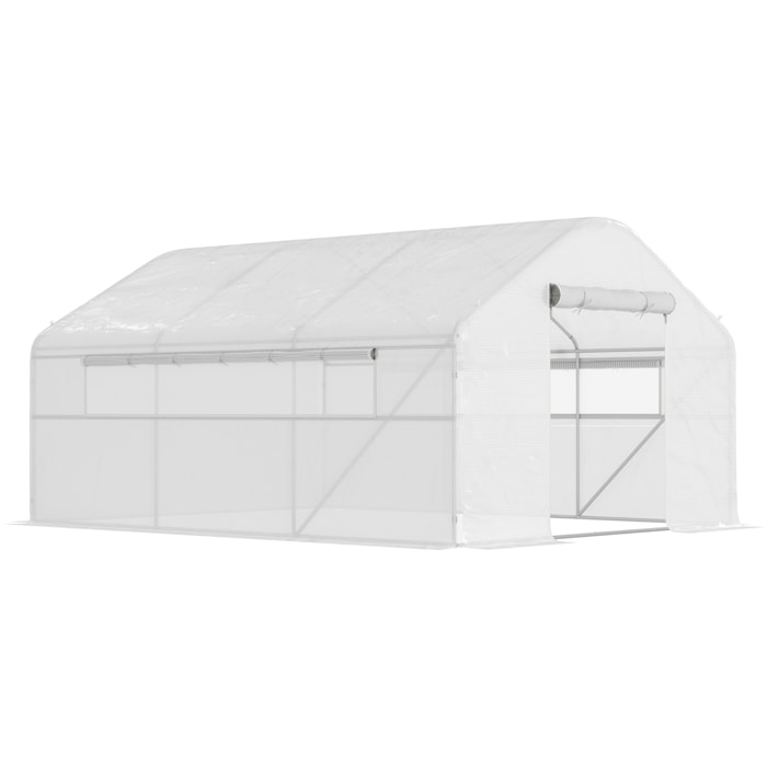 Invernadero de Exterior 4x3x2 m Invernadero de Túnel con 2 Ventanas Cubierta de PE Anti-UV y 1 Puerta Enrollable con Cremallera Invernadero para Jardín Patio