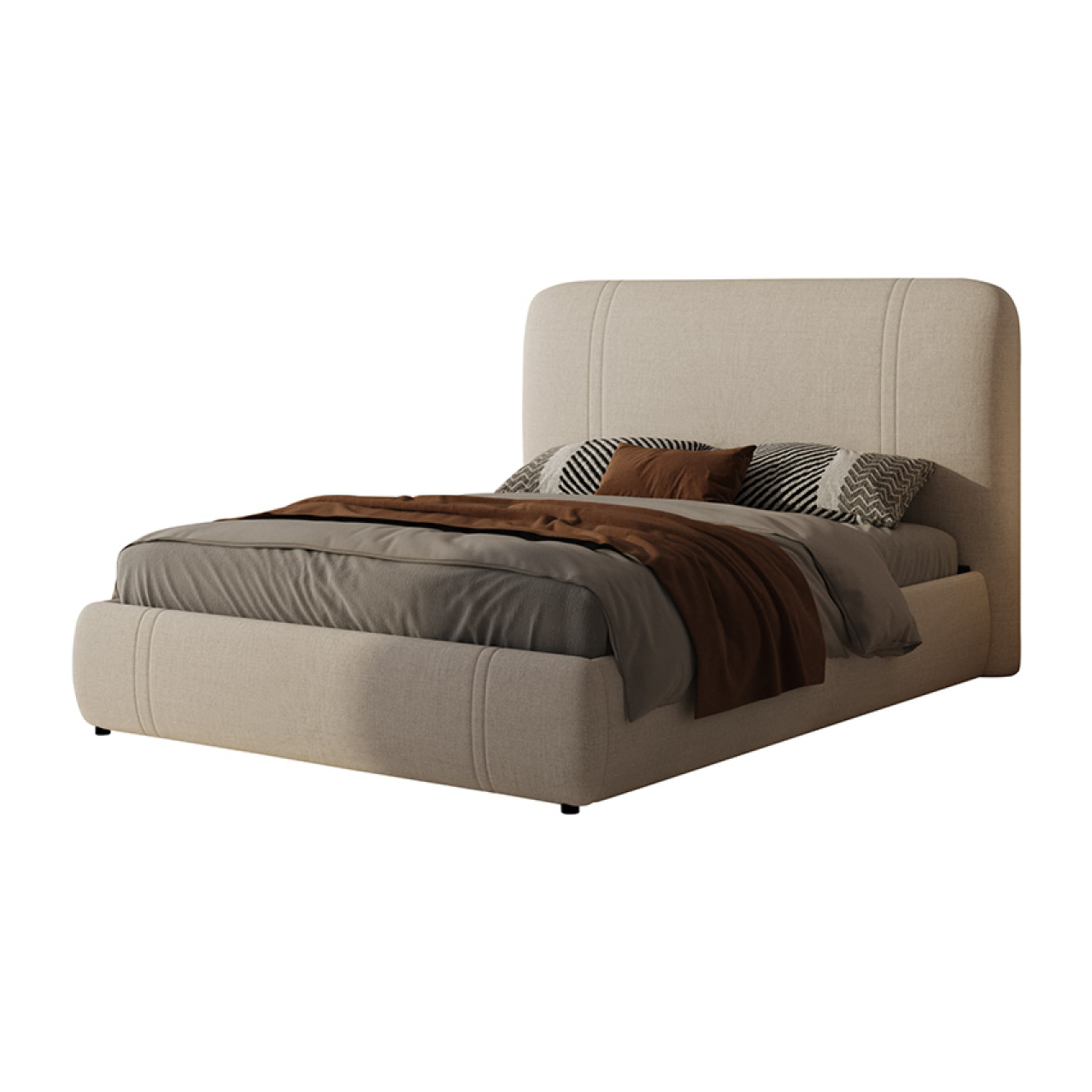 Lit avec coffre de rangement 140x190cm en velours beige SHORELINE