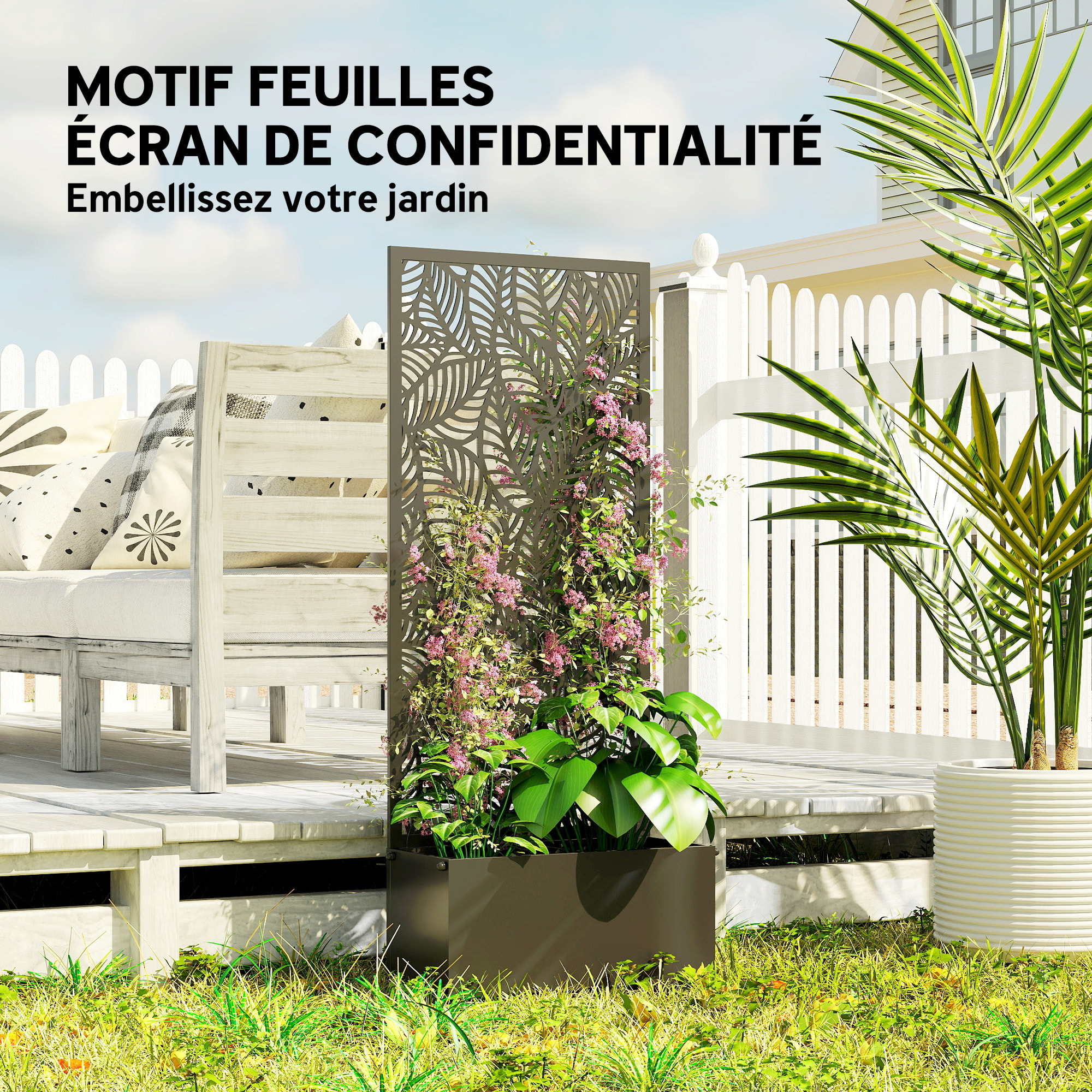 Jardinière avec treillis haut design végétal - jardinière métal époxy noir