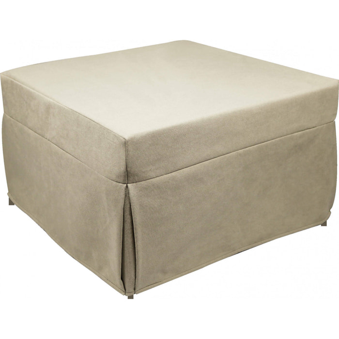 Puof trasformabile in letto singolo, Made in Italy, Letto pieghevole, Pouf in tessuto sfoderabile salvaspazio da soggiorno, cm 78x78/195h45, Beige