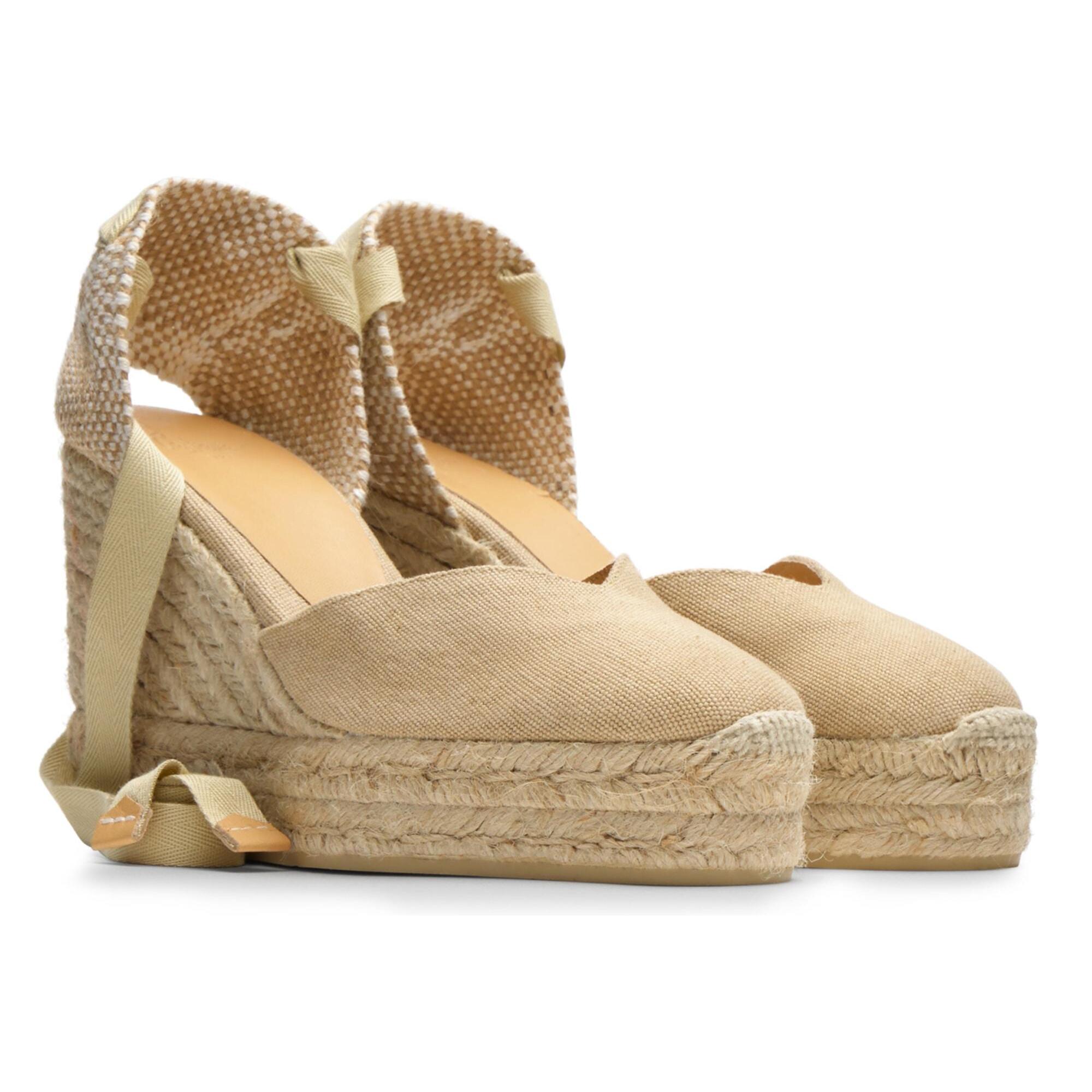 Alpargatas de cuña de mujer Chiara en algodón acabado lavado, cierre mediante lazada y doble plataforma