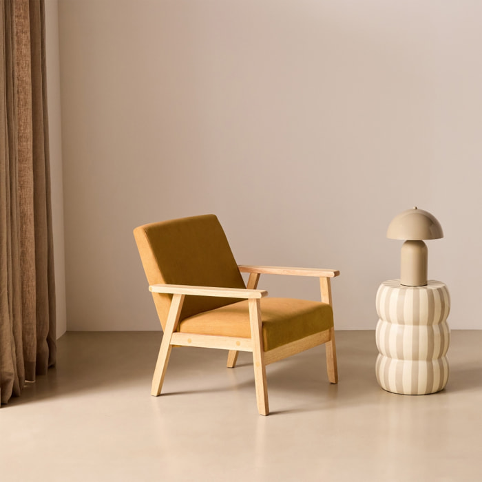 Fauteuil scandinave bois de peuplier, d'hévéa et velours côtelé ISAK