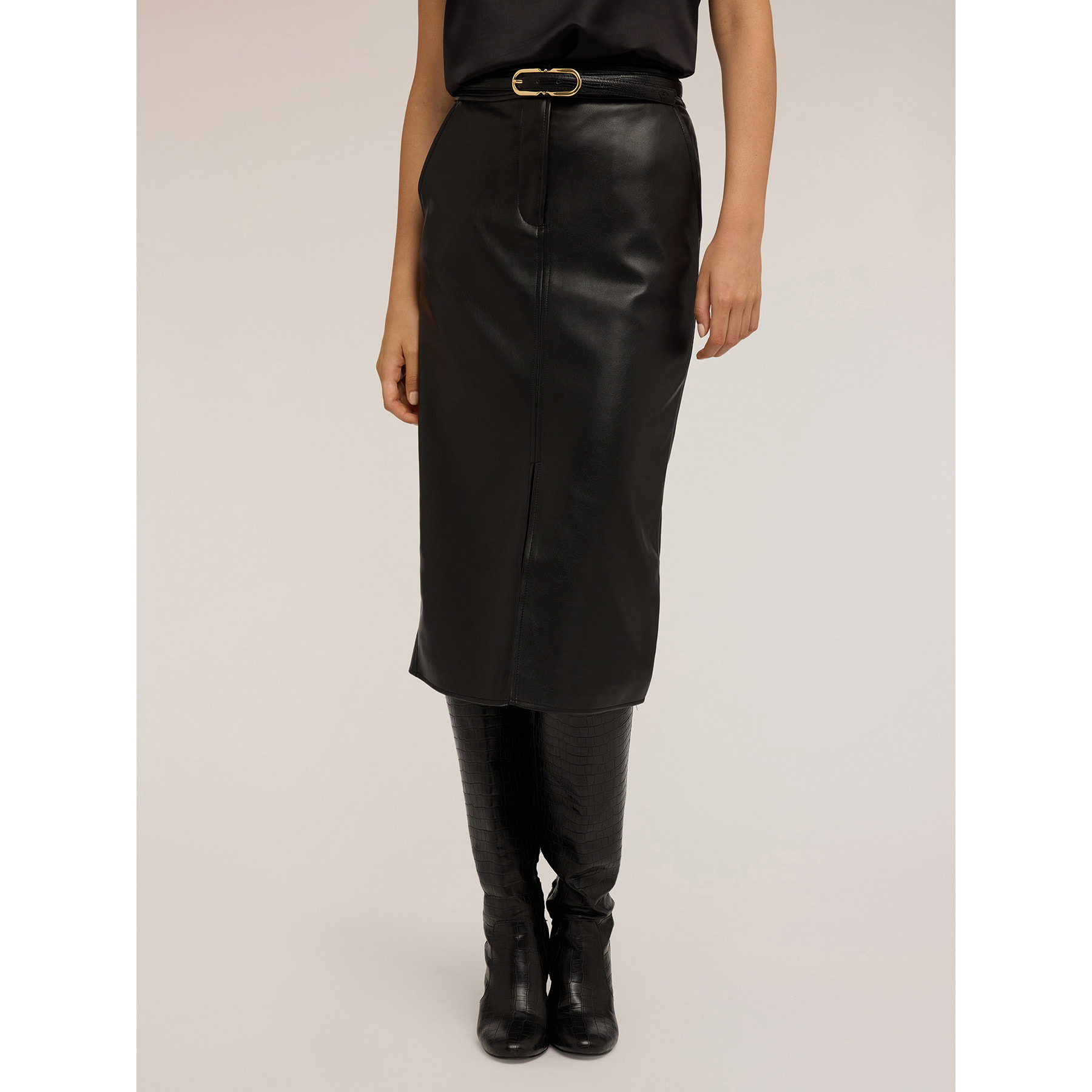 Motivi - Gonna a tubino in tessuto spalmato - Nero