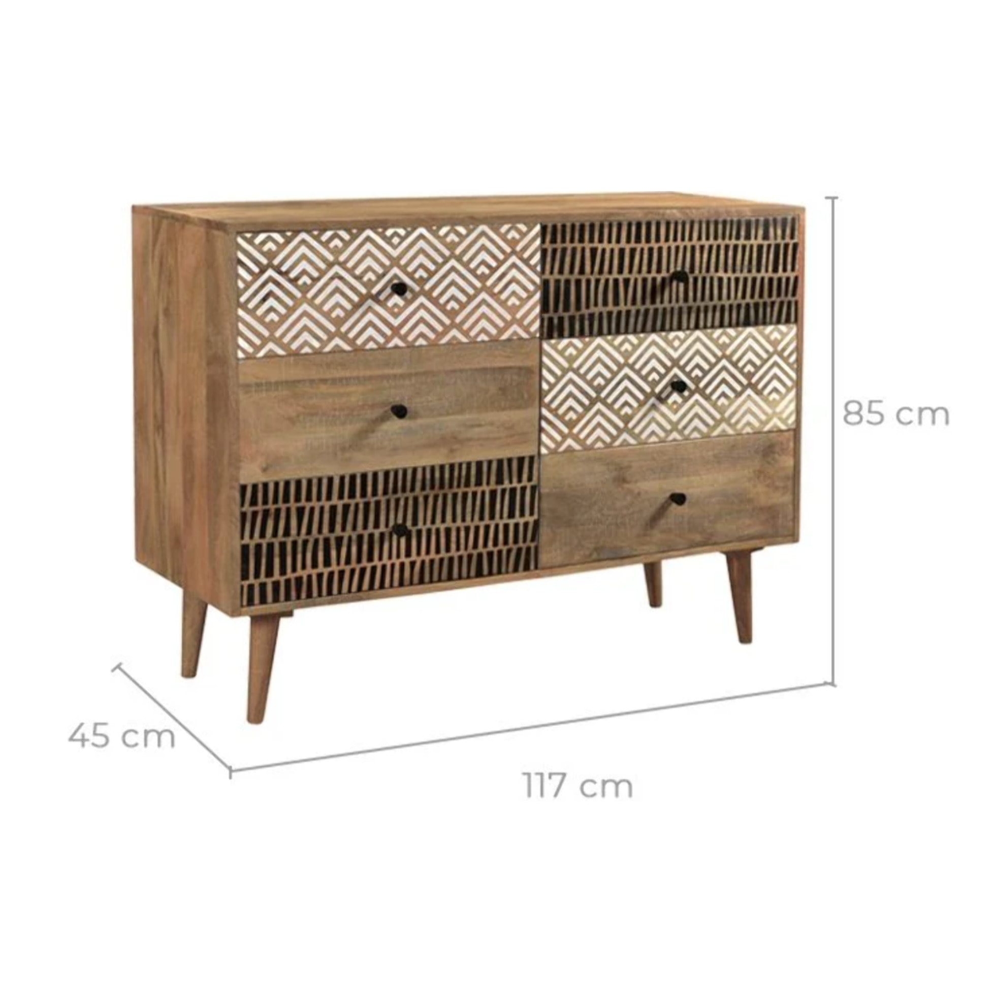 Commode en bois 6 tiroirs à motifs - Tali