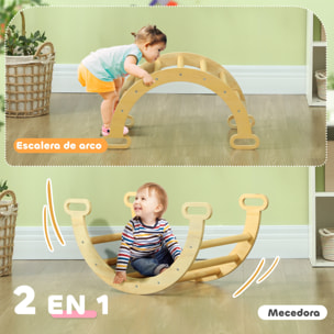 Escalada para Niños de Madera 2 en 1 Arco de Escalada para Niños de 18-48 Meses Balancín para Bebés Arco Mecedor Carga 50 kg 68x42x36 cm Natural