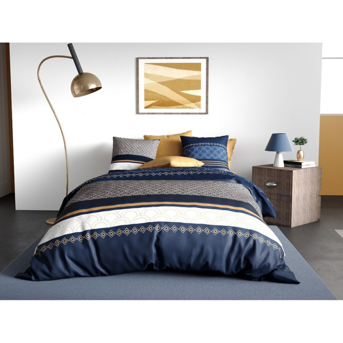 Parure housse de couette coton bleu