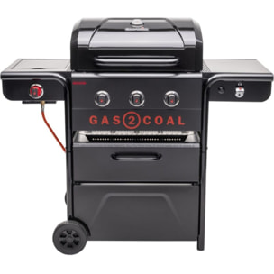 Barbecue gaz CHAR BROIL Gas2Coal 2.0 Special Edition,sur chariot, 4 brûleurs dont 1 latéral, surface de cuisson 64 x 45 cm