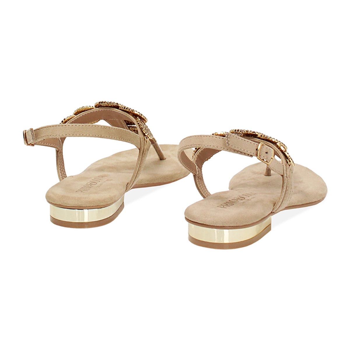 Sandalias planas beige con pedrería