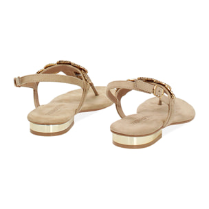 Sandalias planas beige con pedrería