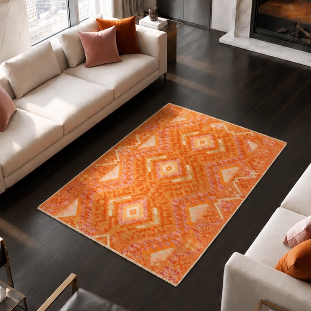 Tapis kilim, motif ethnique, artisanal en laine naturelle