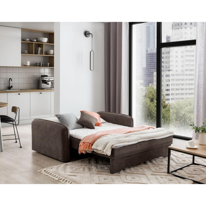 Michelle - canapé droit 3 places convertible avec coffre en velours - Marron