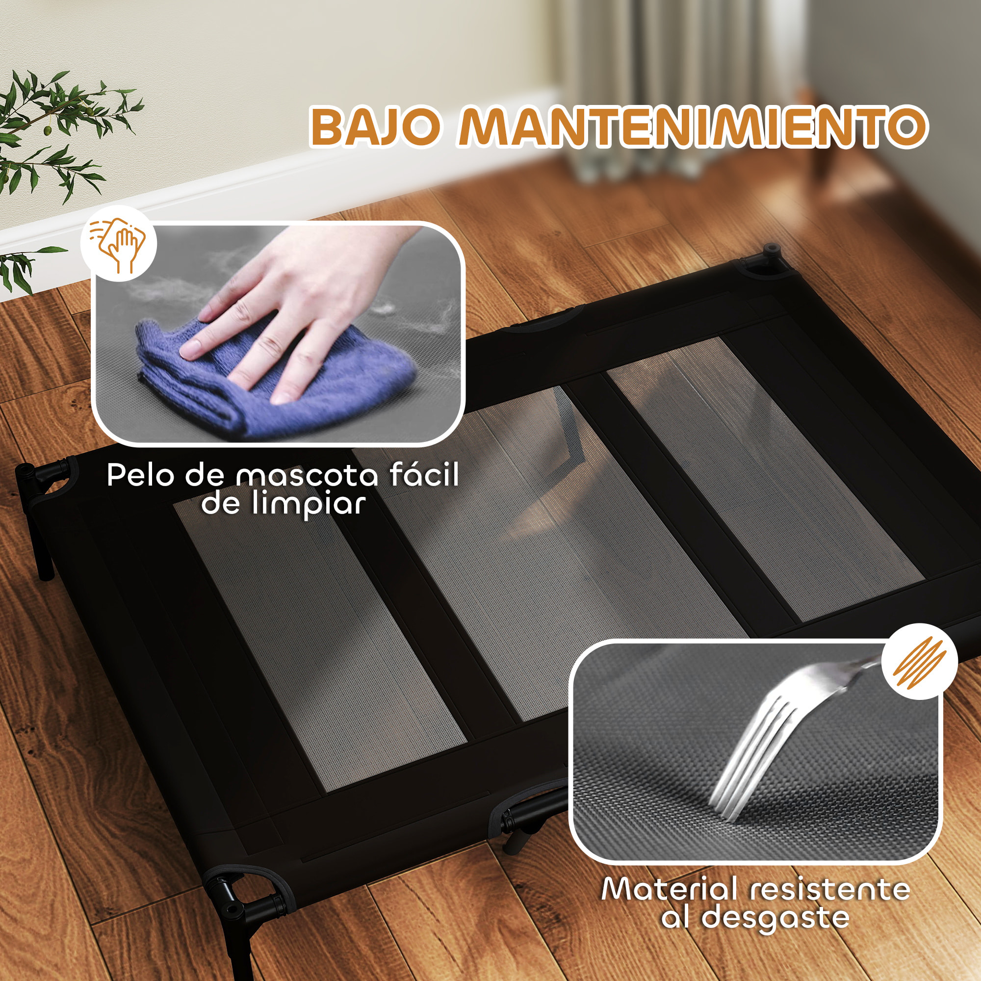 Cama Elevada para Perros Gatos Portátil Cama para Mascotas con Zona de Malla Transpirable y Tela Oxford para Interior Exterior 122x92x23 cm Negro