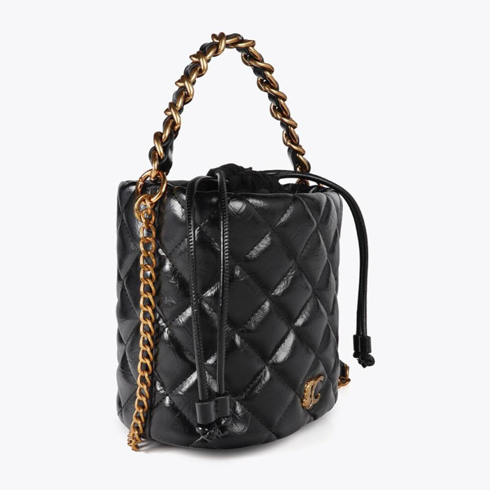 Borsa a Secchiello Trapuntata con Logo LC Leopardo