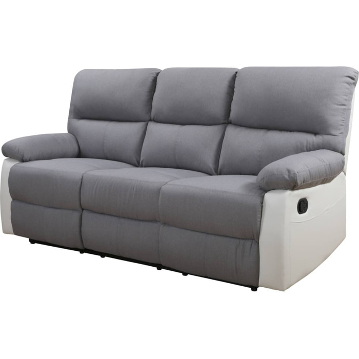 Canapé relax "Lincoln" - 197 x 89 x 103 cm - 3 places - Blanc / Gris clair