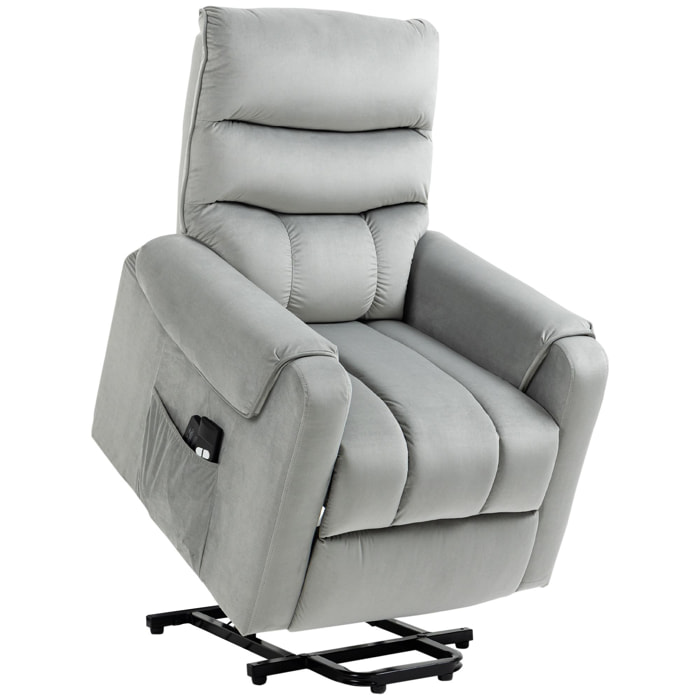 Sillón de Masaje Relax Sillón Levantapersonas con Reclinación Eléctrica hasta 135° Control Remoto y 8 Zonas de Masaje Tapizado en Terciopelo y Acolchado 79x97x103 cm Gris