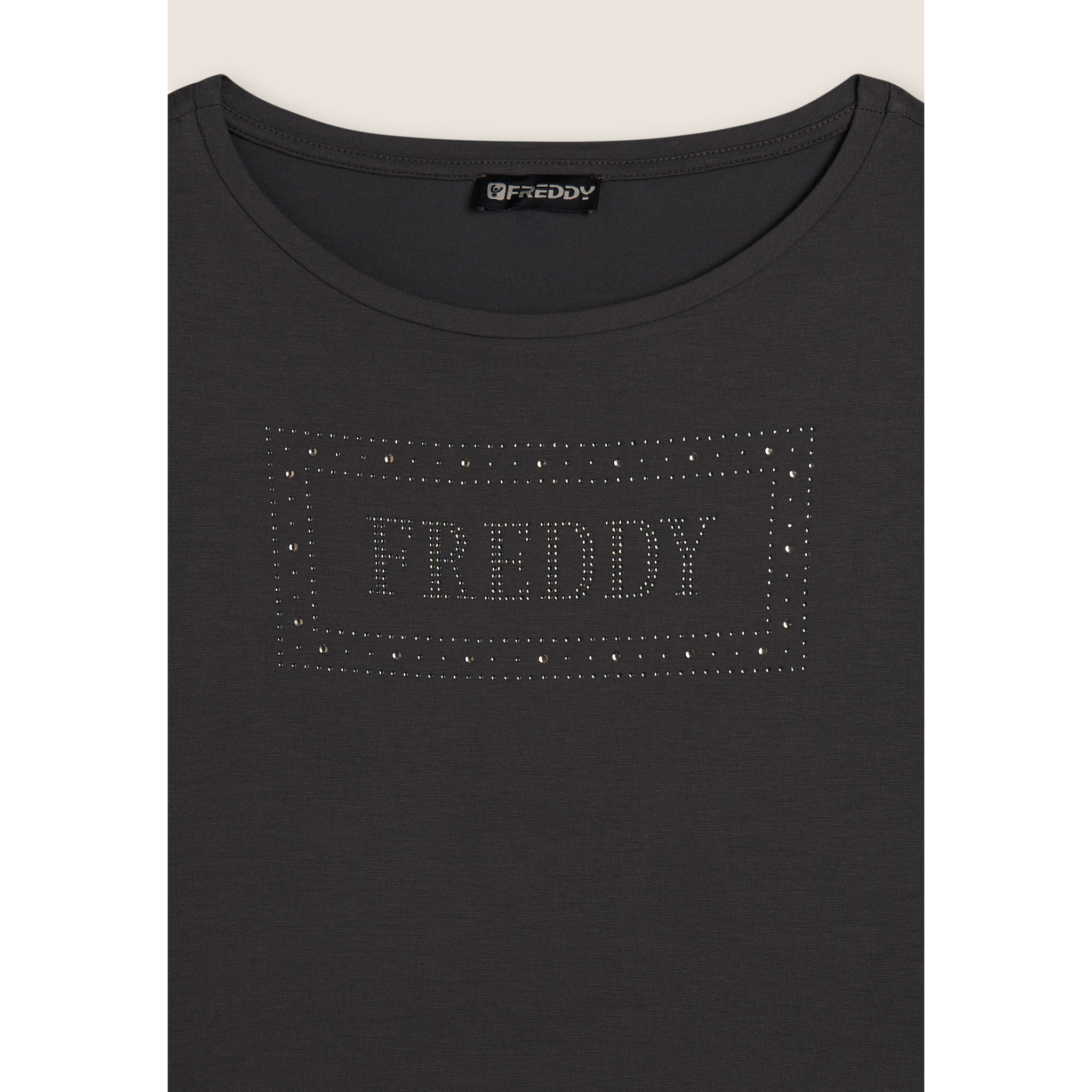 T-shirt donna con logo strass e glitter