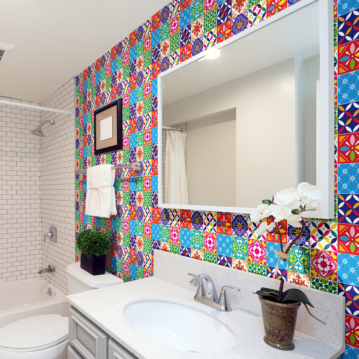 Stickers muraux - Sticker Mural Carrelage adhésif Cuisine Salle de Bain - 60 STICKERS CARRELAGES AZULEJOS CAELINA