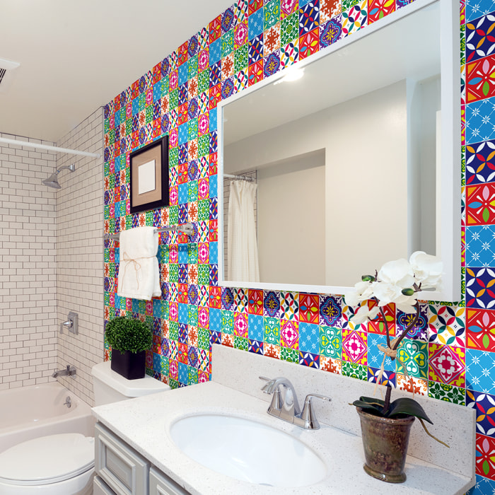 Stickers muraux - Sticker Mural Carrelage adhésif Cuisine Salle de Bain - 60 STICKERS CARRELAGES AZULEJOS CAELINA