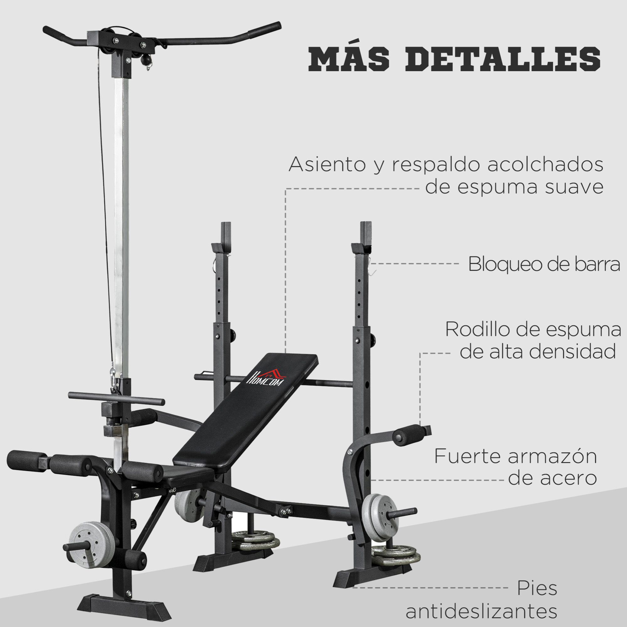 Banco de Pesas Multifuncional Banco de Musculación Ajustable en 6 Posiciones para Entrenamiento de Cuerpo Completo en Gimnasio Casa Carga 150 kg 180x134x200 cm Plata y Negro