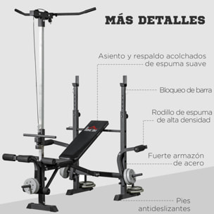Banco de Pesas Multifuncional Banco de Musculación Ajustable en 6 Posiciones para Entrenamiento de Cuerpo Completo en Gimnasio Casa Carga 150 kg 180x134x200 cm Plata y Negro