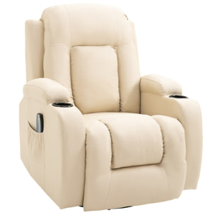 Fauteuil de massage et relaxation électrique chauffant inclinable manuellement repose-pied télécommande crème