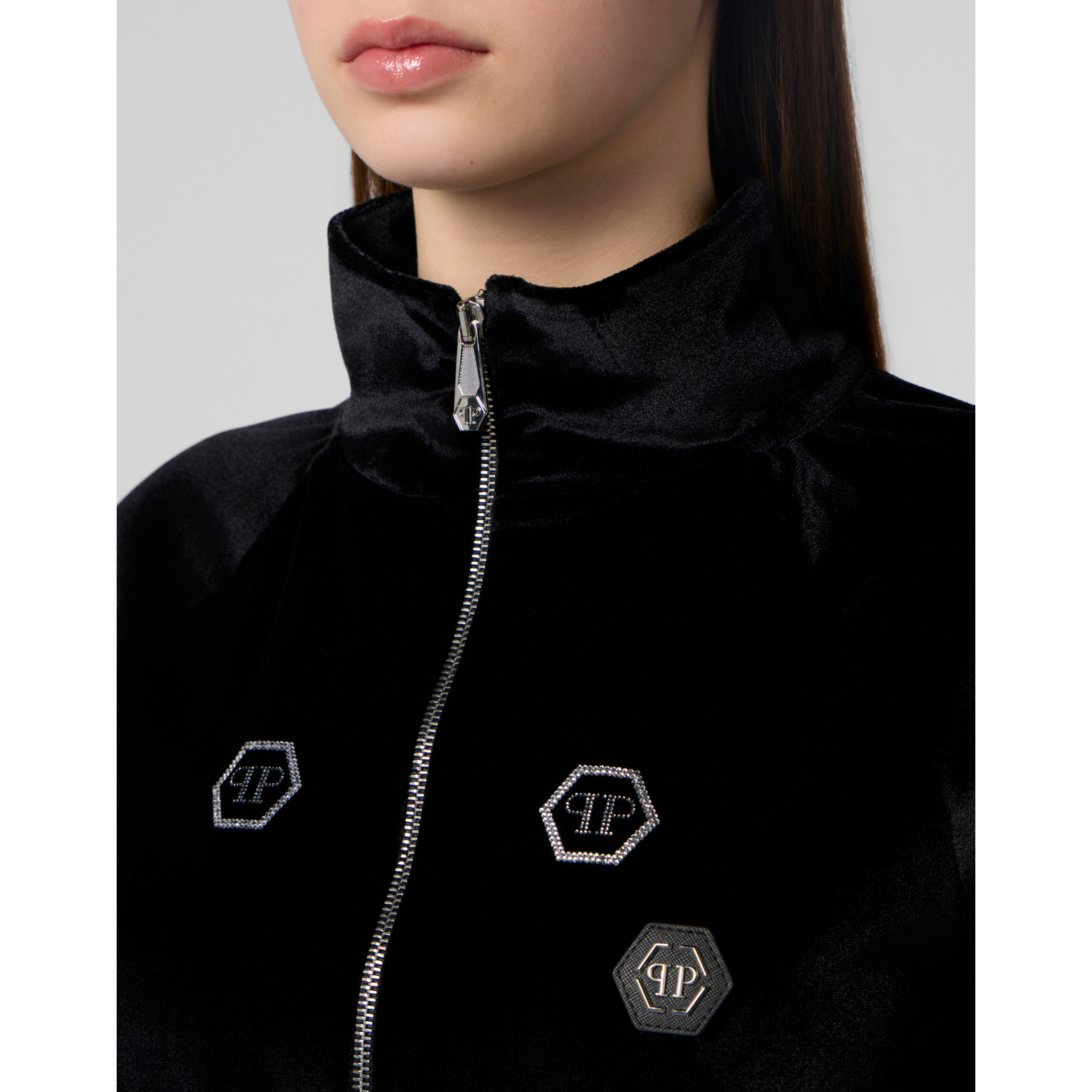 PHILIPP PLEIN Chenille Tracksuit Jacket Mini Monogram Crystal Monogram