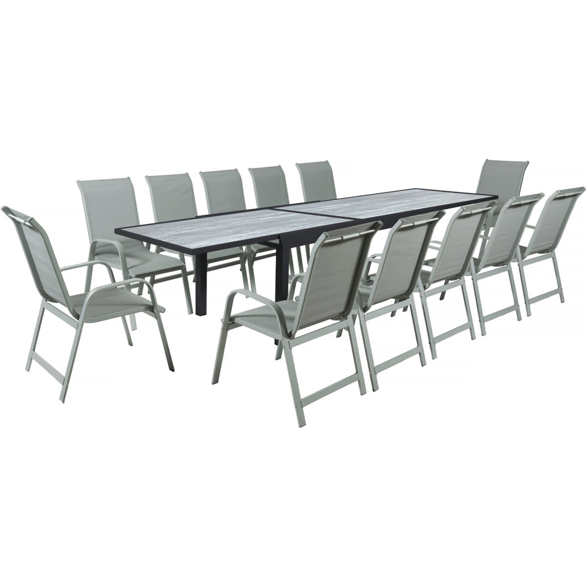 Table extensible et chaises de jardin en aluminium "Lagos" - 200/320 x 105 x 76 cm - Taupe - 12 places