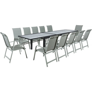 Table extensible et chaises de jardin en aluminium "Lagos" - 200/320 x 105 x 76 cm - Taupe - 12 places