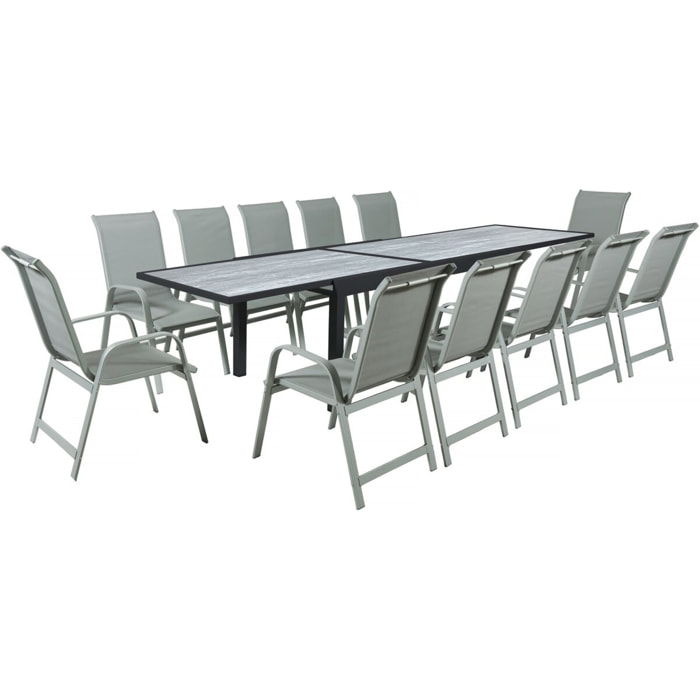 Table extensible et chaises de jardin en aluminium "Lagos" - 200/320 x 105 x 76 cm - Taupe - 12 places