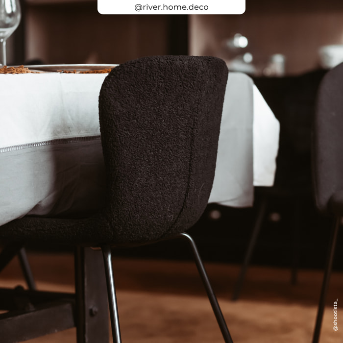 Lot de 2 chaises effet laine bouclette noire et pieds en métal - Koko