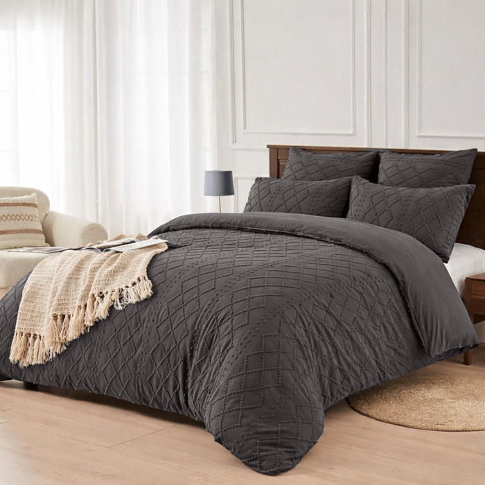 Parure housse de couette tufté 100% microfibre - Gris Magnet CHAGA