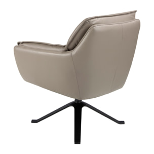Sillón giratorio con asiento y respaldo tapizados en piel de origen vacuno en gris oscuro patas de acero inoxidable en negro 77x74x90cm