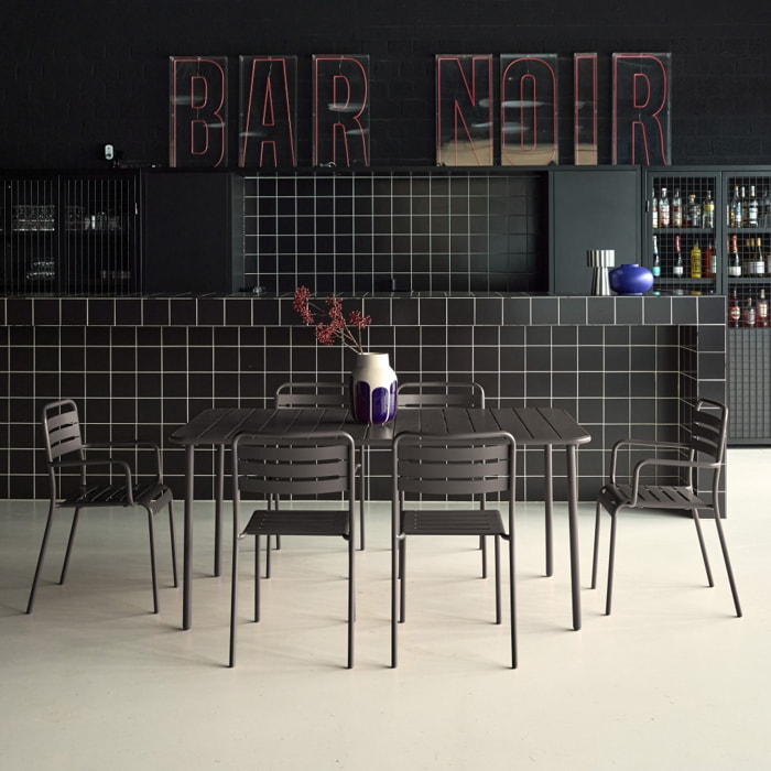 Table de jardin métal + 6 assises anthracite. acier traitement anti rouille