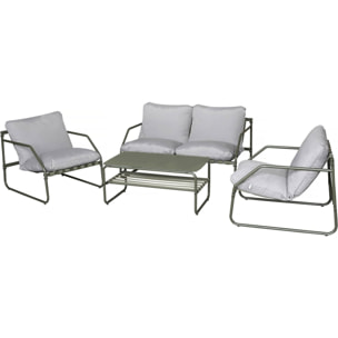 Salon de jardin en métal avec coussins "Sora" - 4 places - Vert